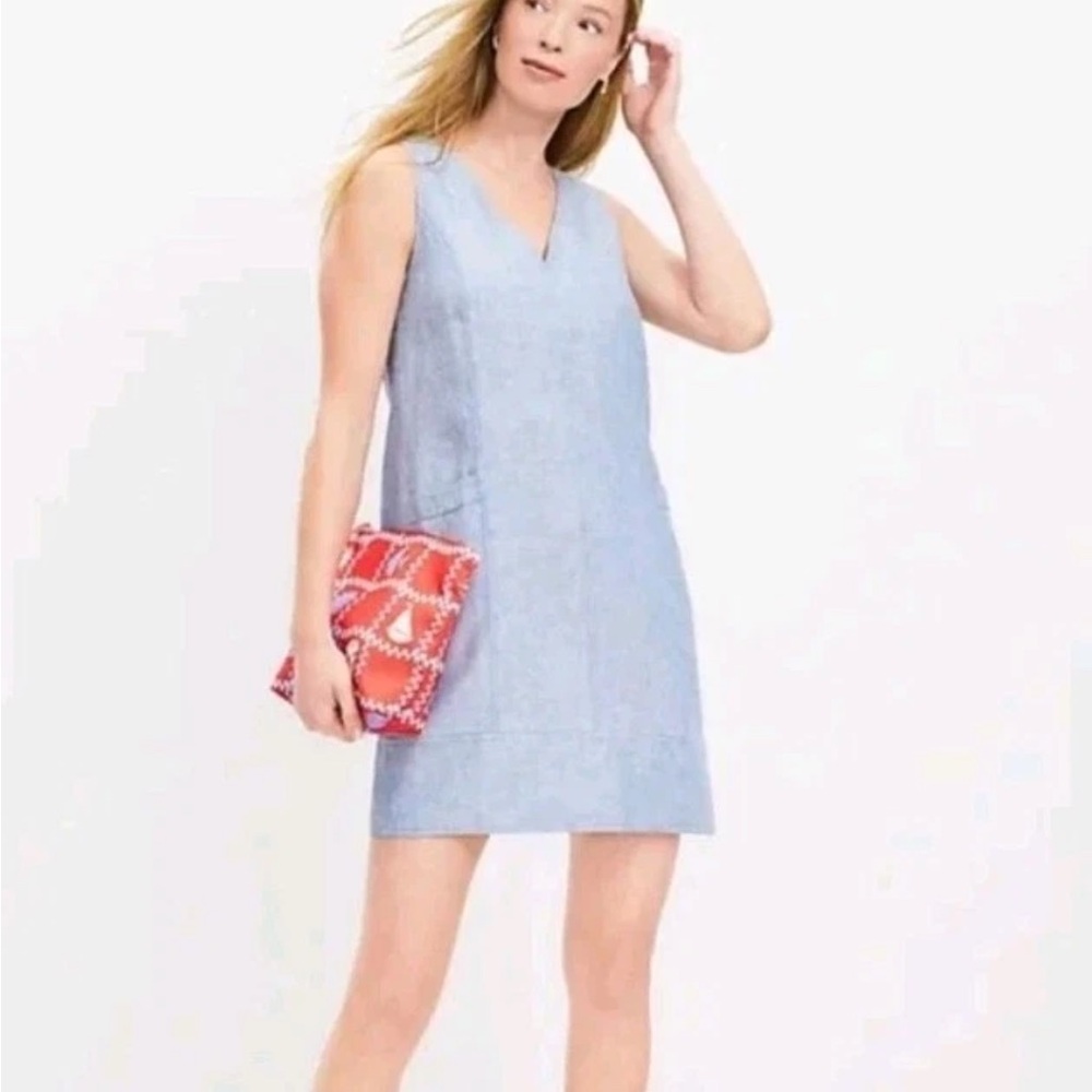 Loft Sleeveless Light Blue Linen Dress - Picture 3 of 7